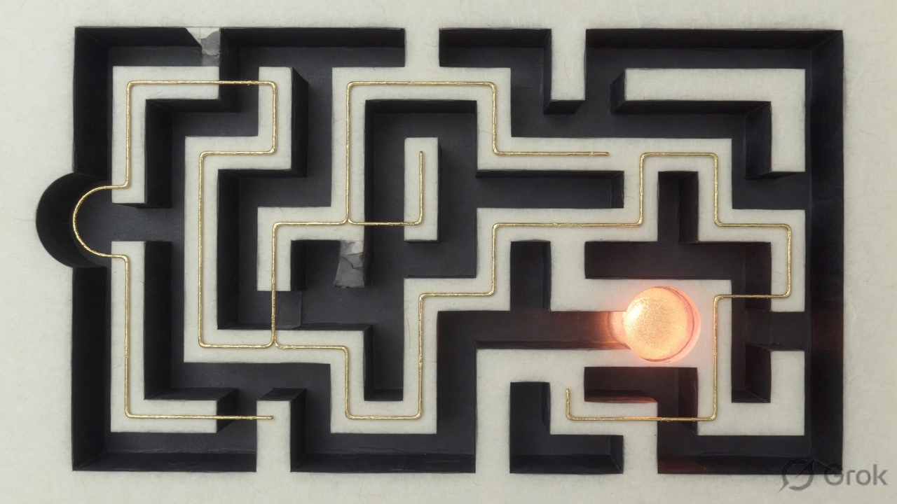 Overhead maze with a single gold path
